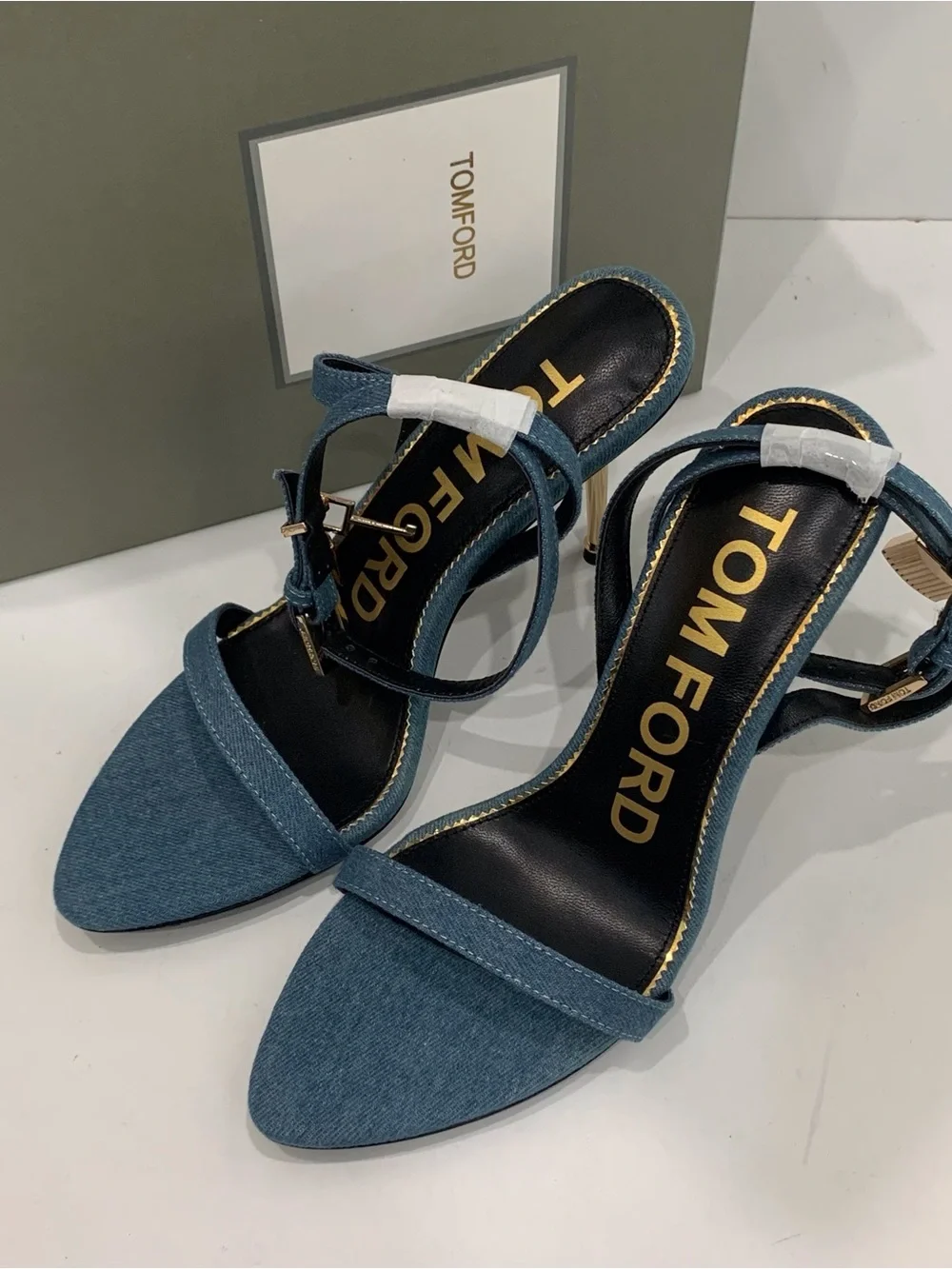 Tom Ford Denim Blue Ankle-Strap Stiletto Sandals